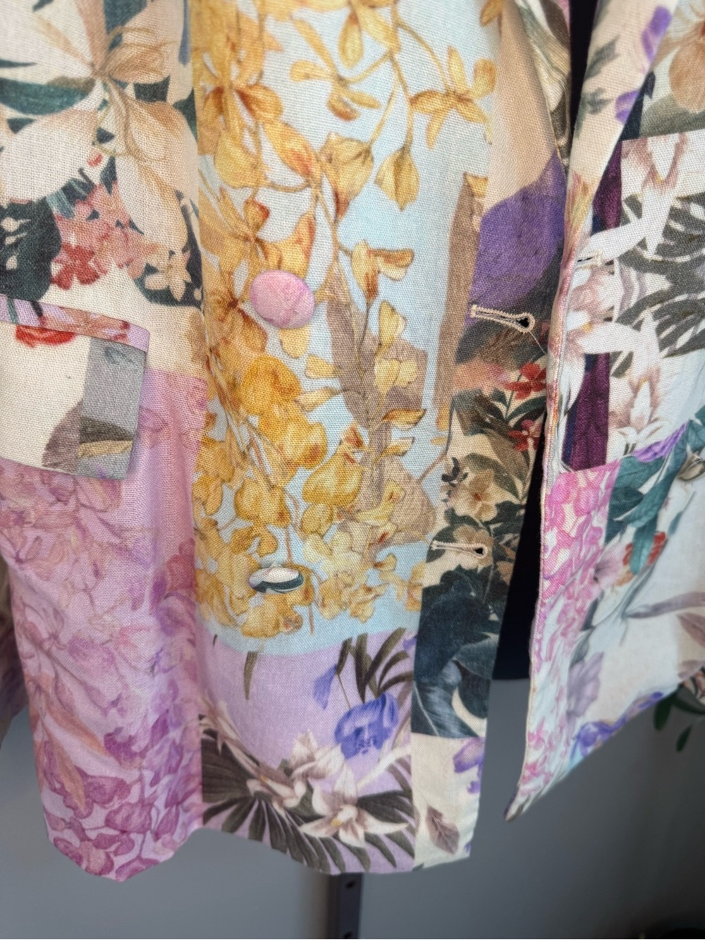 VICI Floral Linen Blend Patchwork Blazer| Relaxed Fit | Cottage Core | Medium - Picture 4 of 7